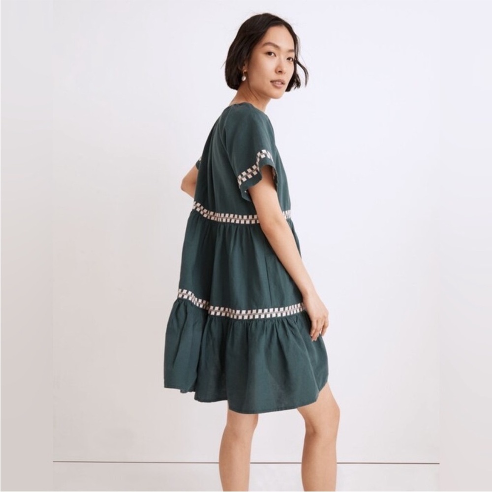 Madewell Embroidered Linen-Blend Flutter-Sleeve Mini Dress Size Medium NWT - Picture 2 of 9